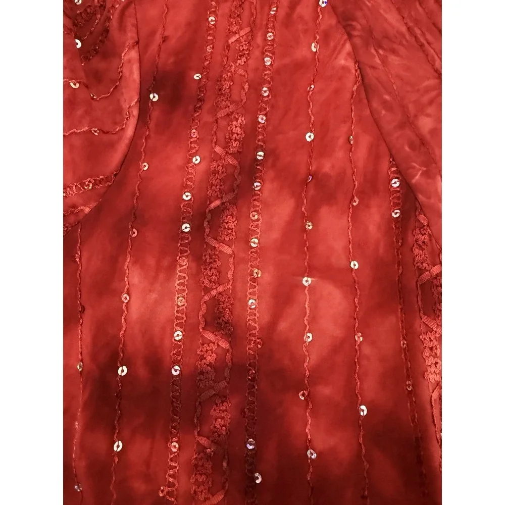VTG Only Nine Red Tie Dye Sequin‎ Embroidered Flowy Open Cardigan Size 2X Boho